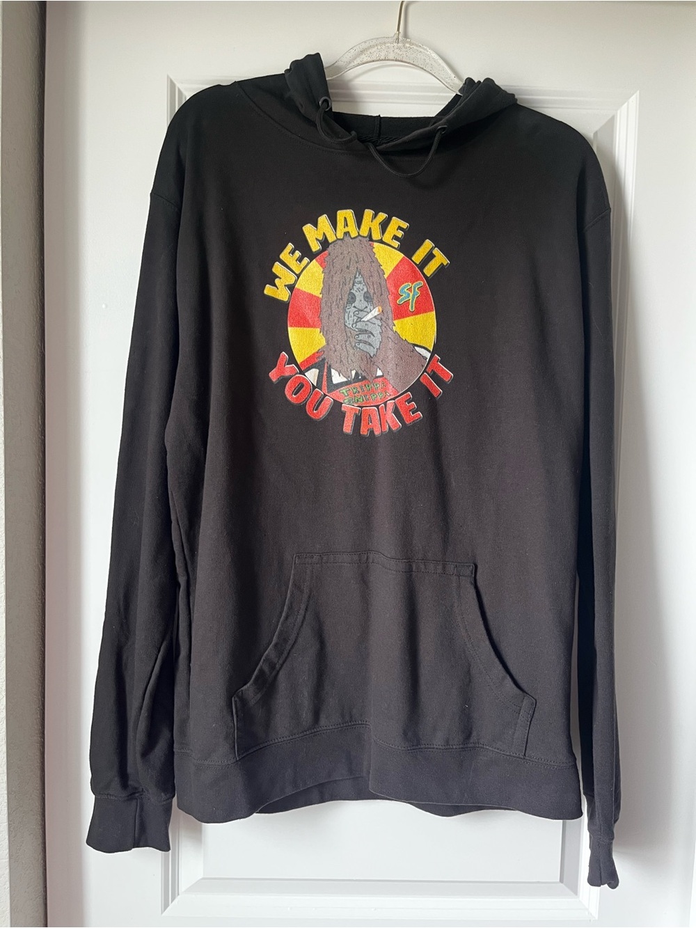 Delta Black Hoodie with Yellow & Red Graphic - "We Make It You Take It"
